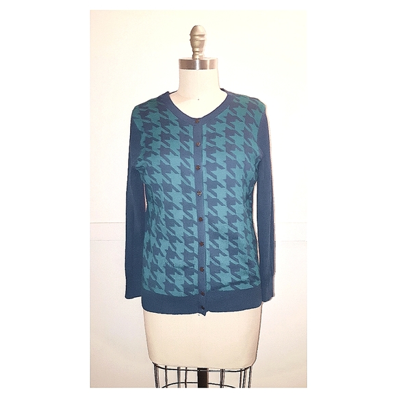 SILK COTTON HOUNDSTOOTH CARDIGAN • BANANA REPUBLIC - Picture 2 of 7